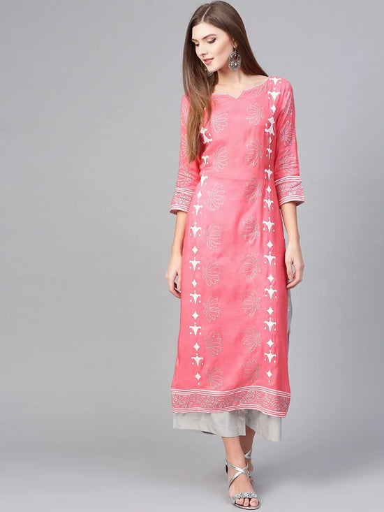 Lotus Inspired V-Neck Printed Kurta