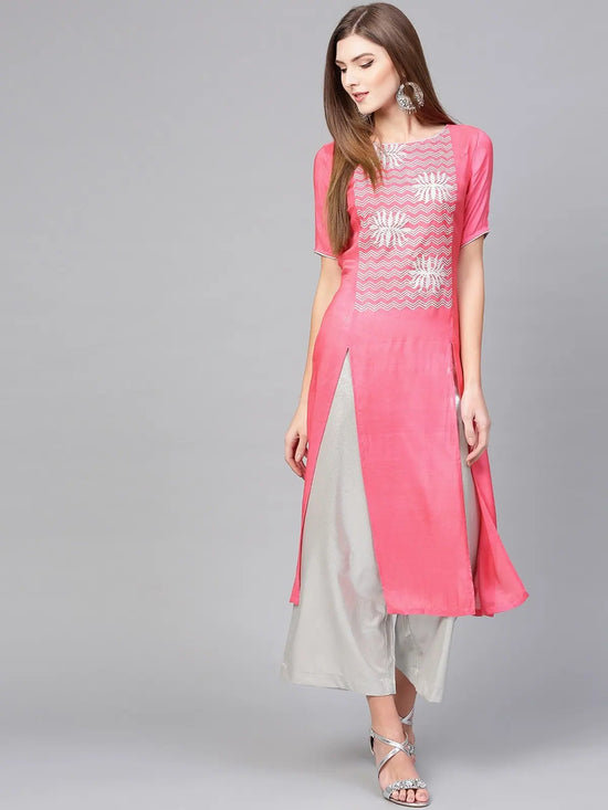 Lotus Inspired Printed Double Slit Kurta