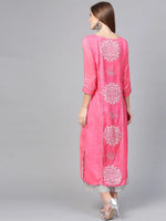 Pink Lotus Inspired Printed Panelled Kurta