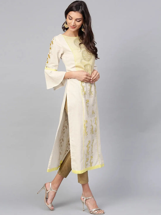 Printed Kurta With Bell Sleeves-PK4222-S