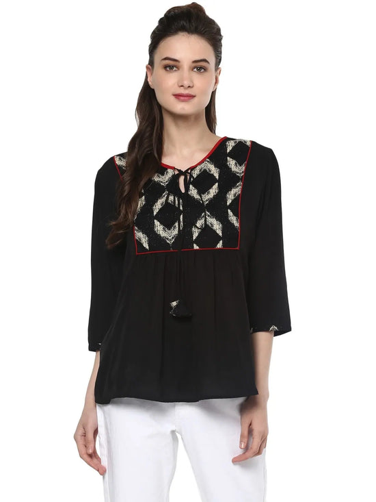 Pannkh Women's Bohemian Yoke Top-PKT5144-XS