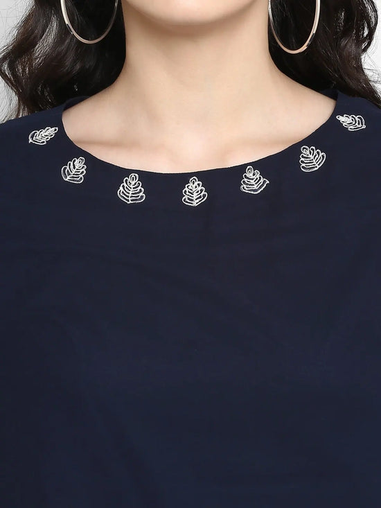 Navy Blue Embroidered Sheer Top