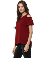 Pannkh Women's Solid Top With Smoking Cold-Shoulder