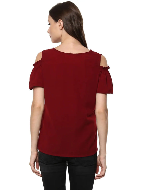 Pannkh Women's Solid Top With Smoking Cold-Shoulder