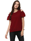 Pannkh Women's Solid Top With Smoking Cold-Shoulder