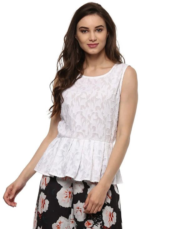 Pannkh Women's Self Embroidered Sleeveless Top