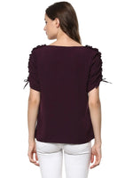 Pannkh Women's Solid Ruffle Drawstring Top