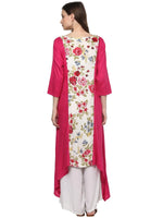 Pannkh Women's Floral Dipped Hem Kurta