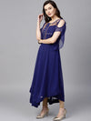 Blue Embroidered Sheer Asymmetric Kurta