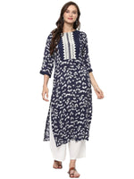 Pannkh Women's Printed Lace Patch Kurta