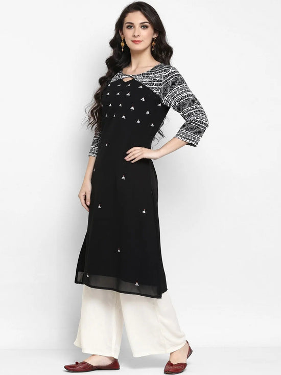 Black Knitted Embroidered Kurta