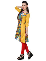 Pannkh Women's Mustard Multi Floral A Line kurti