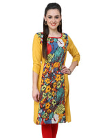 Pannkh Women's Mustard Multi Floral A Line kurti