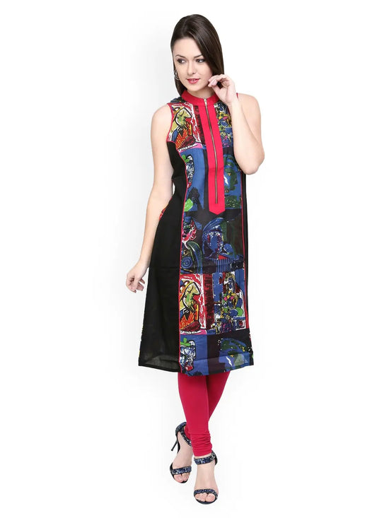 Pannkh Women's Casual Sleeveless Printed Kurti-PK1014BLUE-S