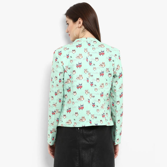 Green Allover Owl Print Blazer