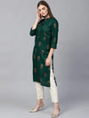 Green Golden Print Straight Kurta