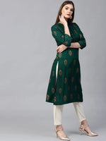 Green Golden Print Straight Kurta