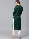 Green Golden Print Straight Kurta