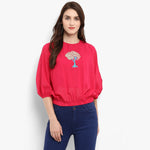 Pannkh Women's Solid Embroidered Balloon Top