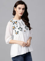 White Floral Embroidered Sheer Top