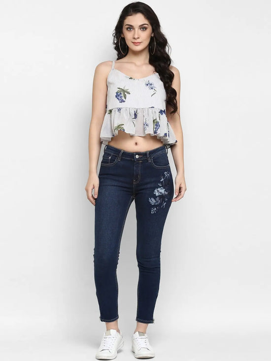 Pannkh Women's Floral Bandage Crop Top