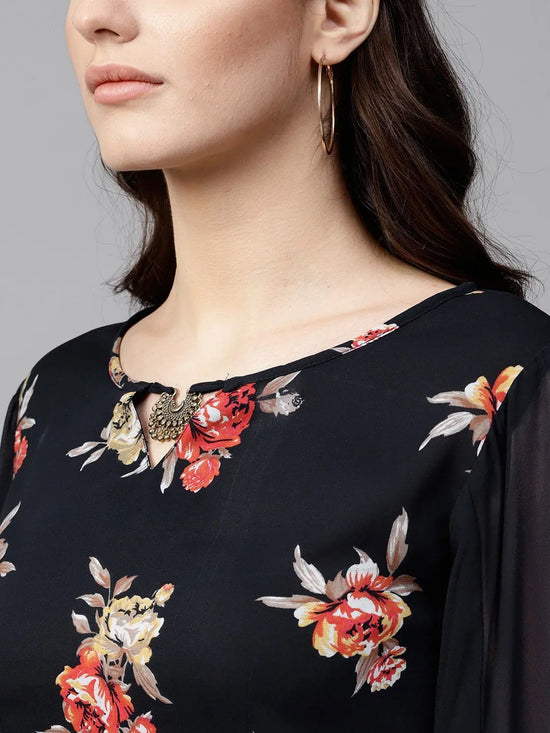 Pannkh Women's Floral Petal Sleeves Top