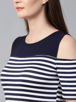 Pannkh Women's Breton Stripe Cold-Shoulder Top