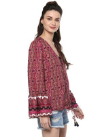 Pannkh Women's Printed Front Tie-Up Top