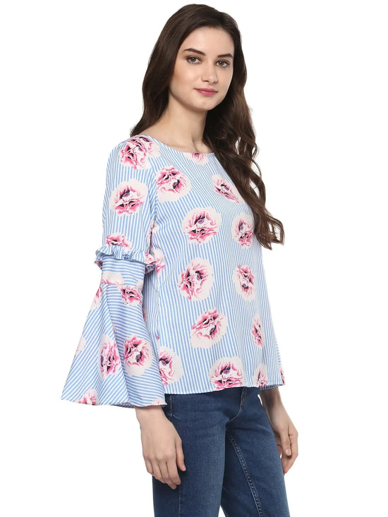 Pannkh Women's Striped Floral Top