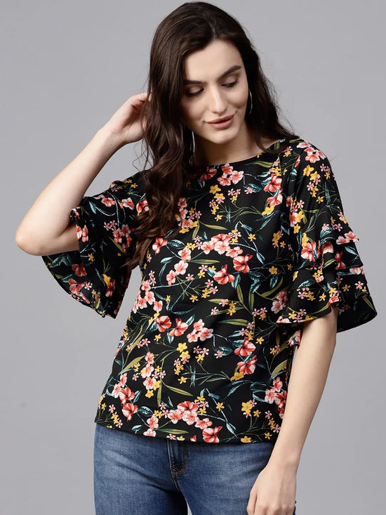 Pannkh Women's Floral Ruffle Top