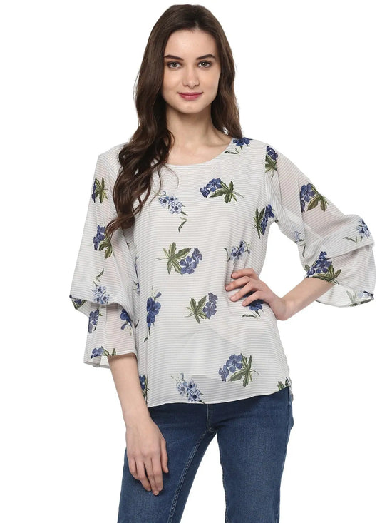 Pannkh Women's Floral Lantern Sleeves Top