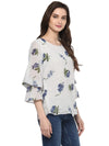 Pannkh Women's Floral Lantern Sleeves Top