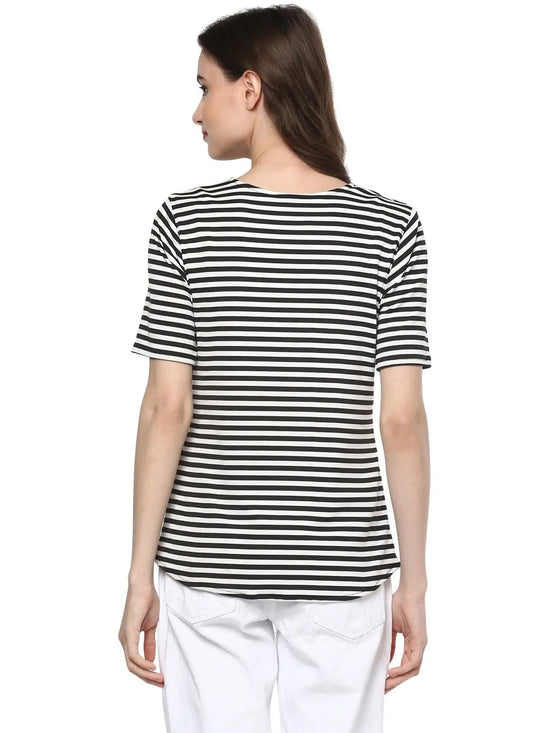 Pannkh Women's Breton Stripe Top With Rings