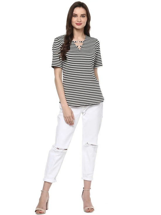 Pannkh Women's Breton Stripe Top With Rings