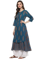 Pannkh Women's Discharge Printed Flared Layered Kurta