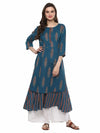 Pannkh Women's Discharge Printed Flared Layered Kurta