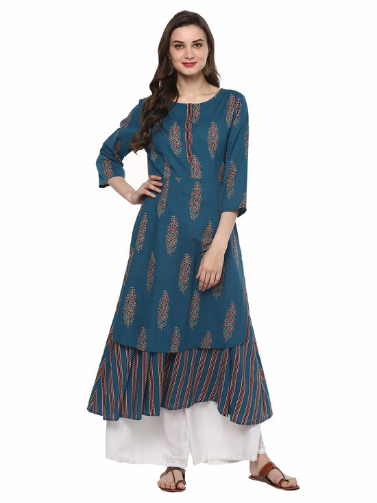 Pannkh Women's Discharge Printed Flared Layered Kurta