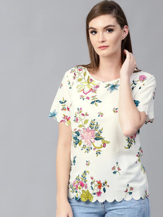 Pannkh Women's Floral Scalloped Top