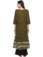 Pannkh Womens Slub Print Layered Kurta