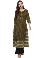 Pannkh Womens Slub Print Layered Kurta