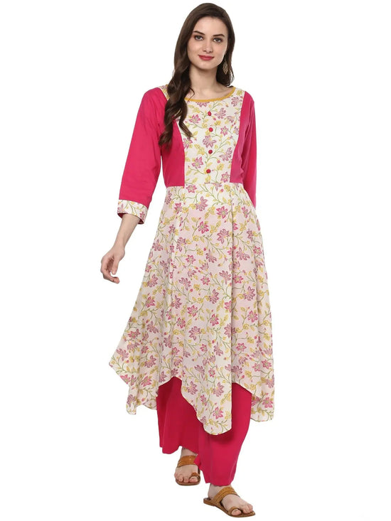 Pannkh Women's Floral Khadi Print Anarkali Kurta