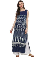 Pannkh Women's Indigo Dabu Hand Block Straight Kurta