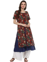 Pannkh Women's Bagru Printed Double Layer Kurta