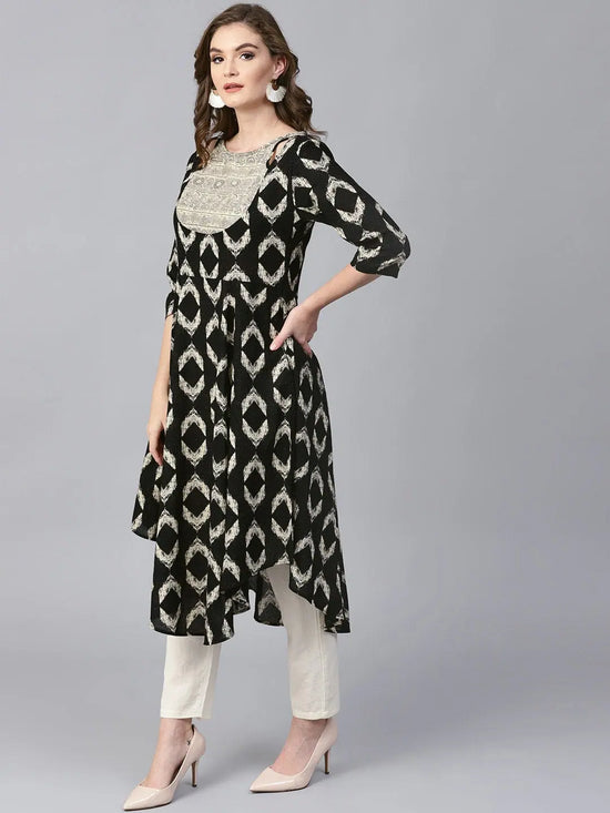 Pannkh Womens Ikat Anarkali Yoke Kurta