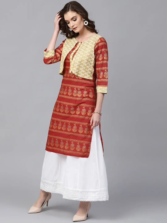 Pannkh Women's Straight Gold Print Kurta