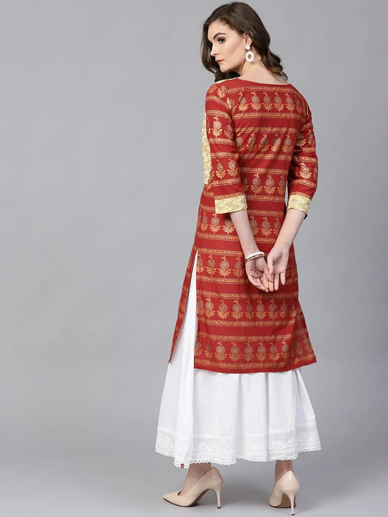 Pannkh Women's Straight Gold Print Kurta