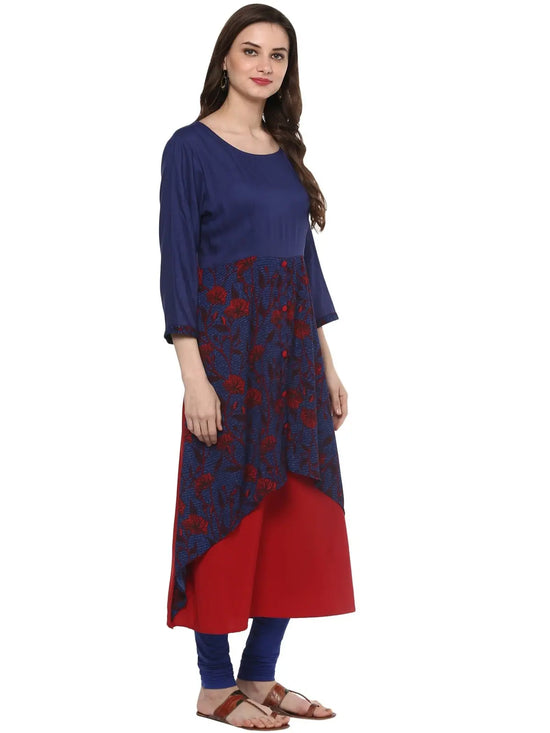 Pannkh Women's Floral Layered Kurta