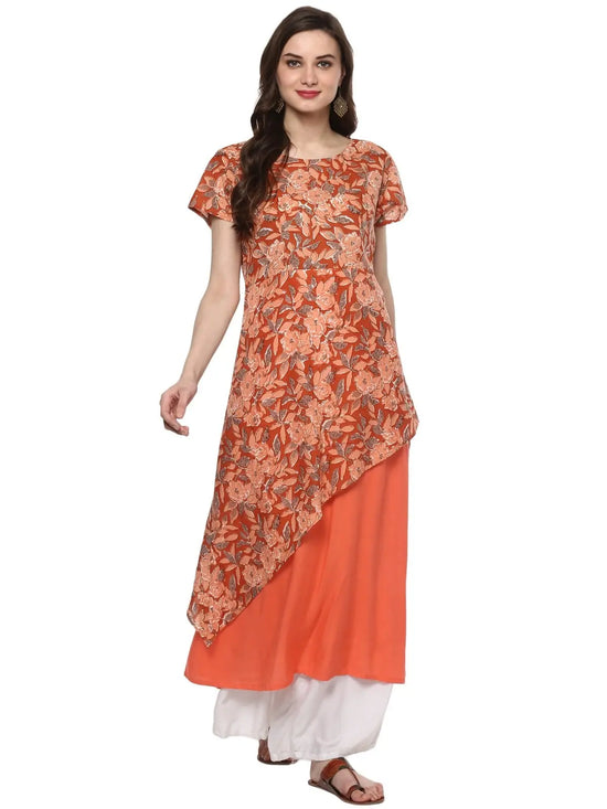 Pannkh Women's Floral Asymmetric Kurta