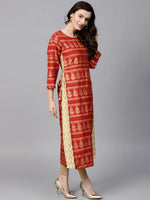 Pannkh Women's Gold Foil Print Layered Kurta