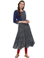 Indigo Double Dabu Anarkali Asymmetric Kurta